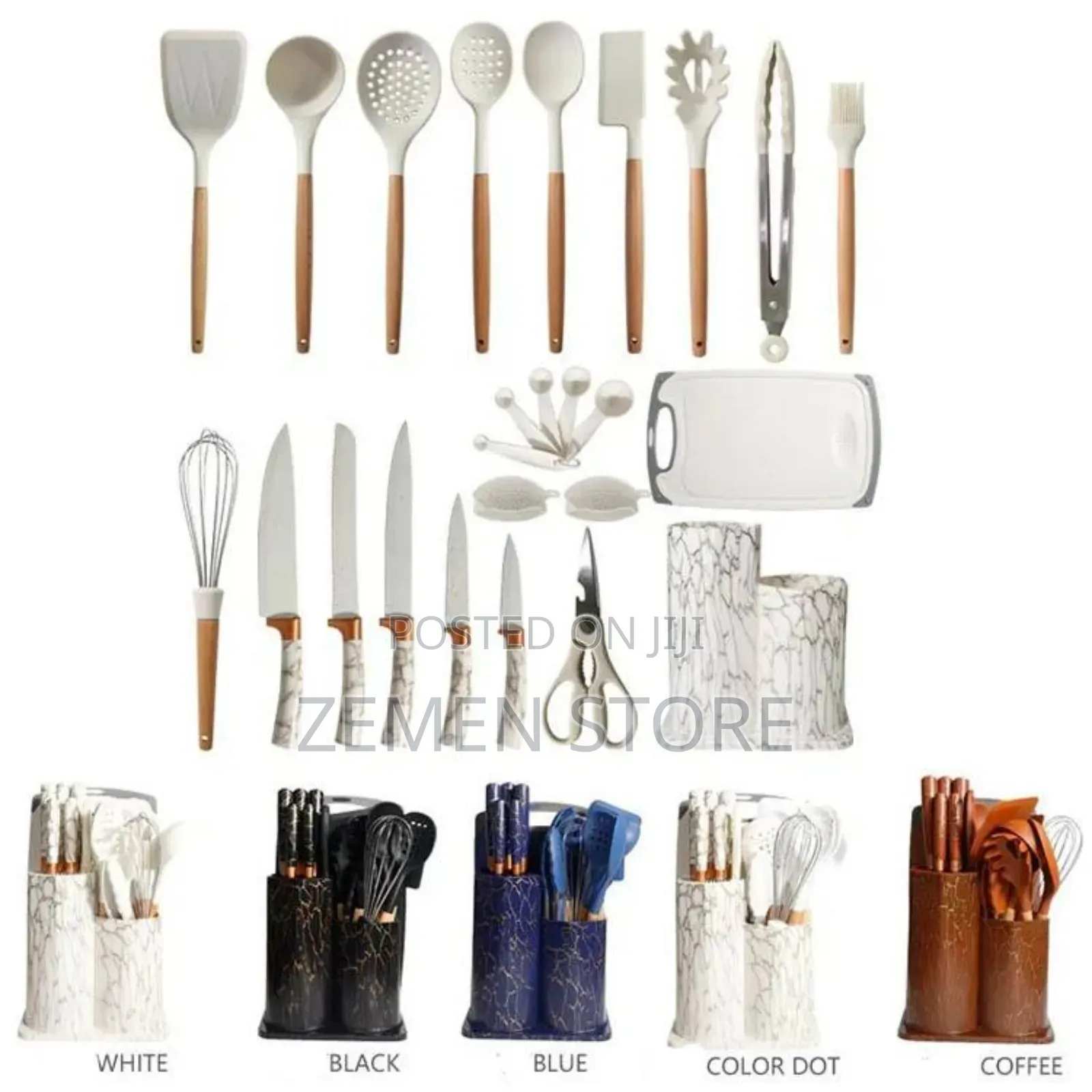 Elegant Black Marble Kitchen Utensil Knife Set With Stand