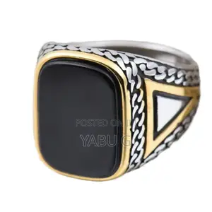 Sterling Silver Black Onyx Stone Cuban Link Chain Luxury Ring for Men