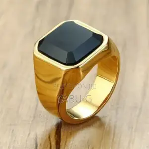 Gold-Tone Signet Ring With a Black Onyx Gemstone