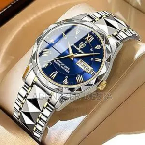 Poedagar 615 Men's Quartz Watch With A Blue Dial And A Two-tone