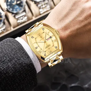 Gold-Toned Stainless Steel Poedagar Men's Quartz Watch Date and Day
