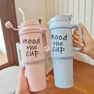 Double Layer Stainless Still Isolated Tumblers With Straw