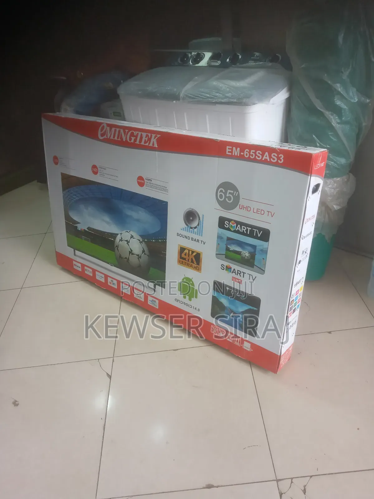 Emingtek 65inch Tv Smart ፍሬምለስ እስክሪኝ