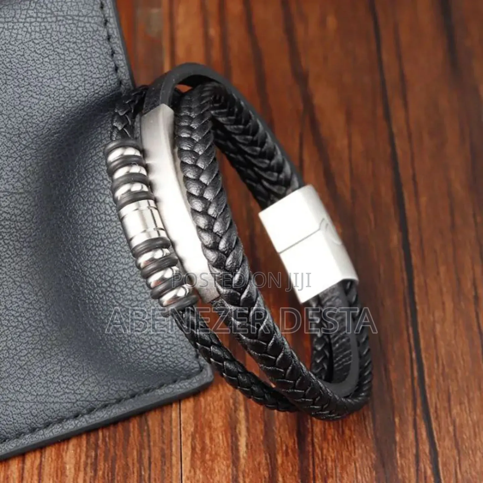 Black Multi-Layer Leather Bracelet With a Magnetic Clasp.