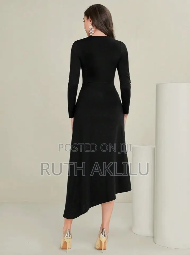 Elegant Asymmetric Neck Ruched Dress