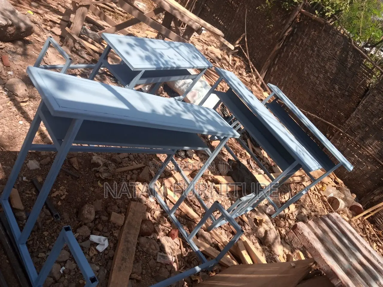 Combine Desk for School Three Students in One Made of Metal Sheet