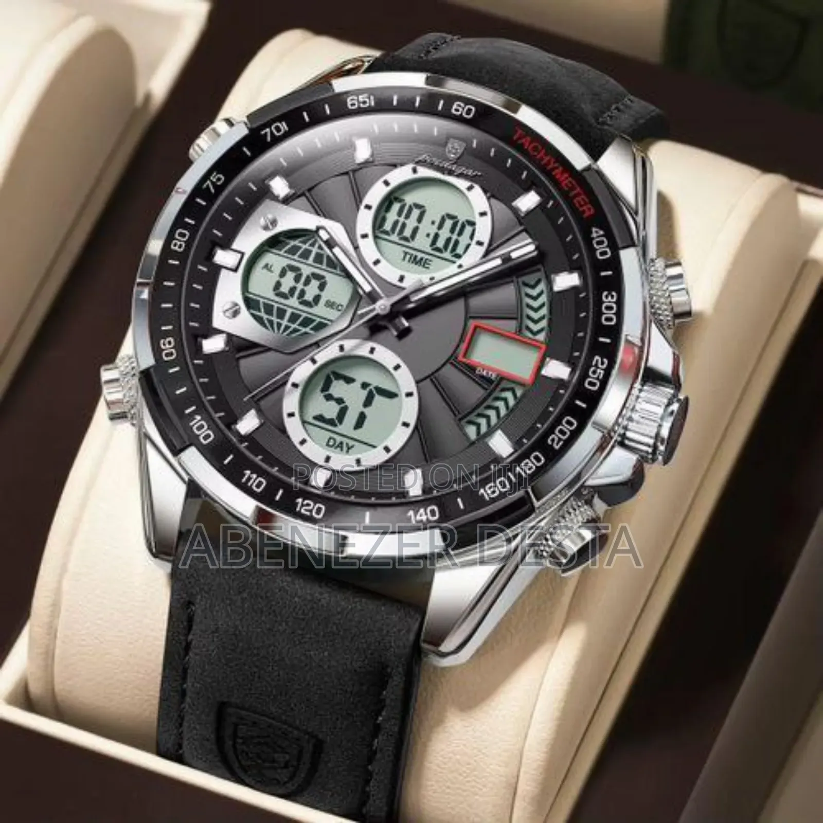 Poedagar New Edition Dual Time Mesh Chain Men's Wrist Watch - Black