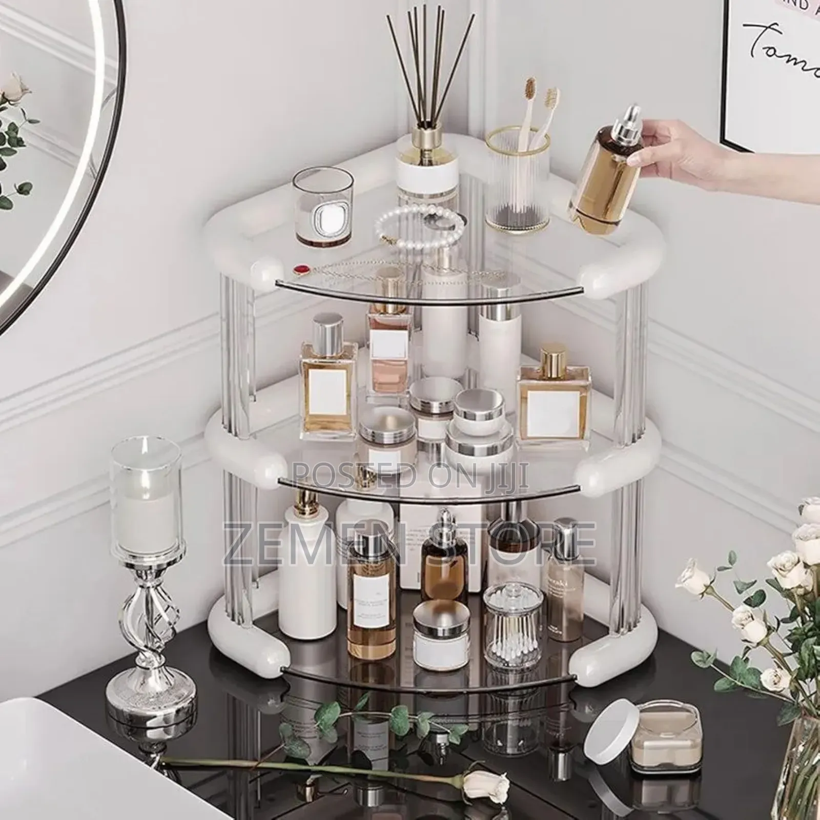 Luxury 3-Tier Corner Makeup Organizer Cosmetic Shelf