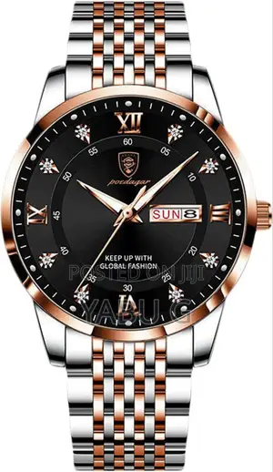 Poedagar Men's Quartz Watch With a Two-Tone Stainless Steel Band