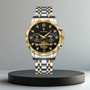 Poedagar Silver Gold and Black Color Watch for Men Brand