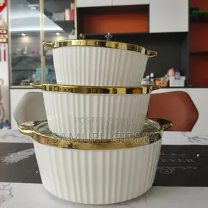Porcelain Soup Pot 3 Pieces ተደራራቢ የወጥ ማቅረቢያ ሳህን