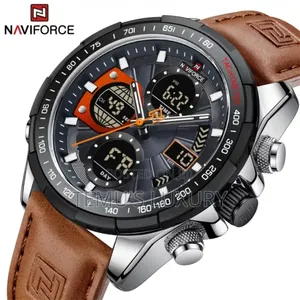 Naviforce 9197l Dual Display Waterproof Quartz Genuine Leather Watch
