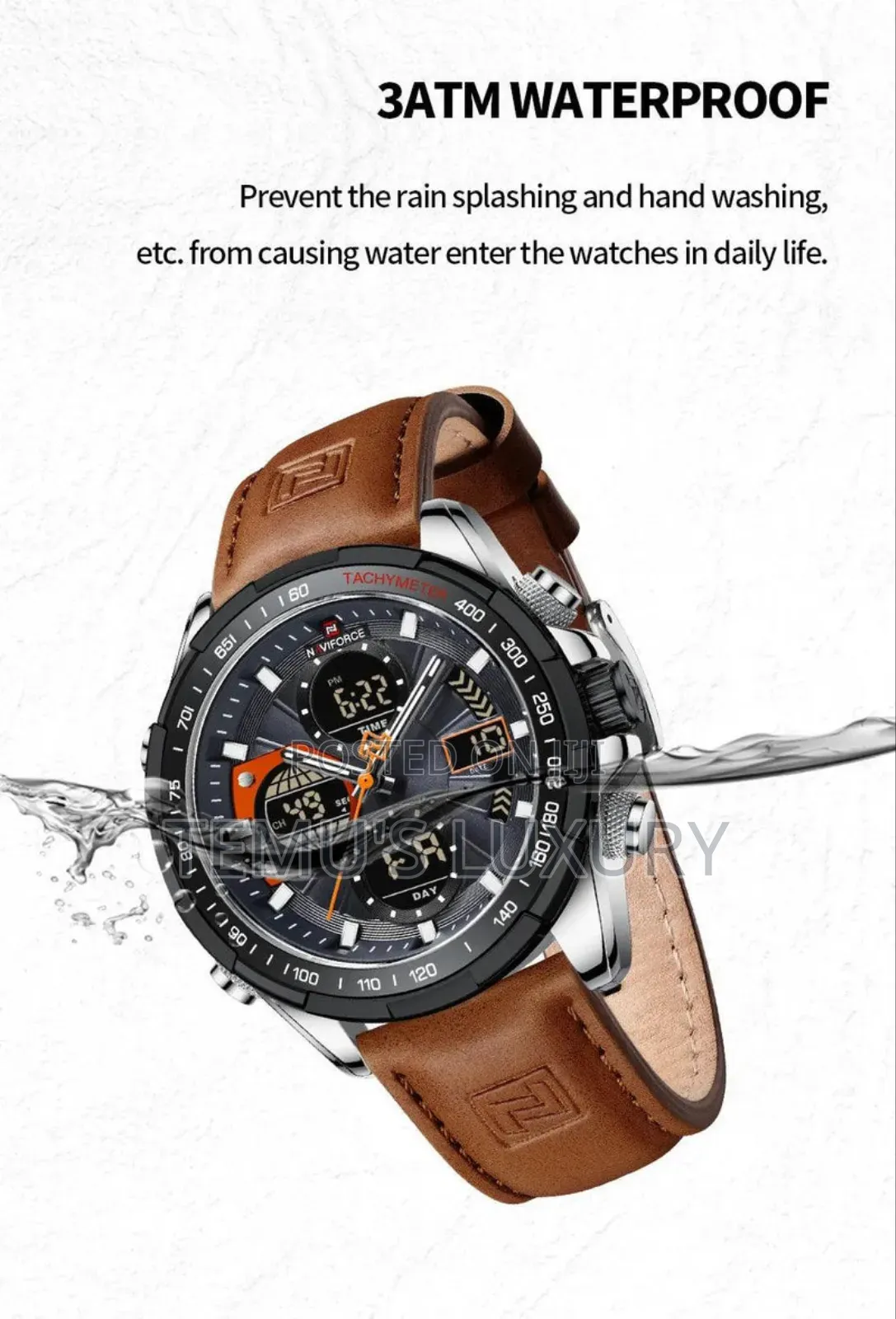 Naviforce 9197l Dual Display Waterproof Quartz Genuine Leather Watch