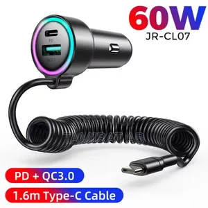 Joyroom 60w Super Fast Car Charger With 1.5m Type-C Coiled Cable