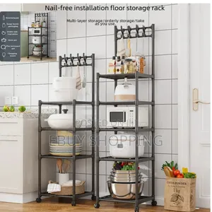Compact Freestanding Shelf With Hooks and Casters