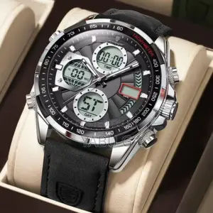 Poedagar Men New Watch Chronograph Waterproof Black Leather Wrist
