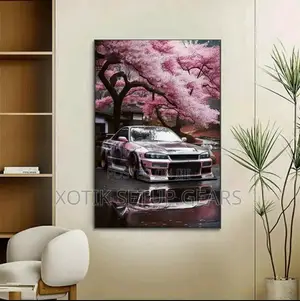 Jdm Sports Car And Cherry Blossom Wall Pure Canvas - Wall Poster