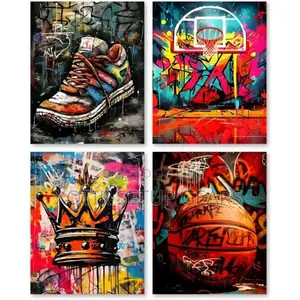 4 PCS Basketball Graffiti Wall Art Canvas - Wall Poster