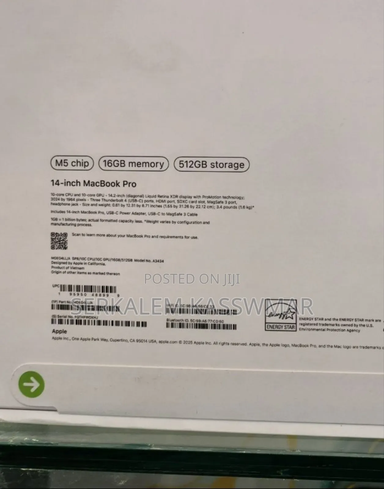 New Laptop Apple MacBook Pro 16GB Apple M5 SSD 512GB