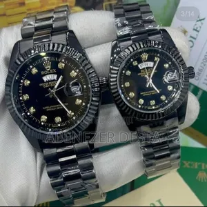 Pair of Black Rolex Day-Date Watches With Diamond Hour