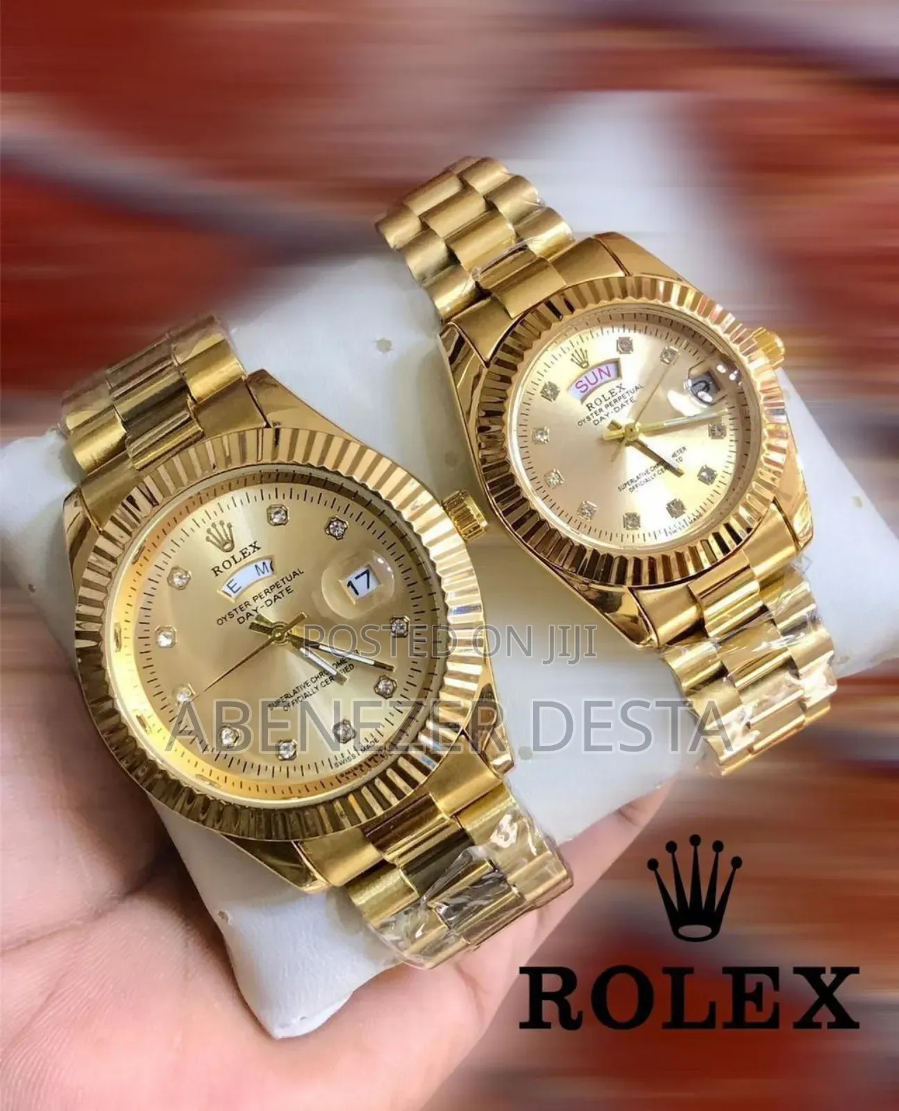 Pair of Gold-Toned Rolex Day-Date Couple Watches.