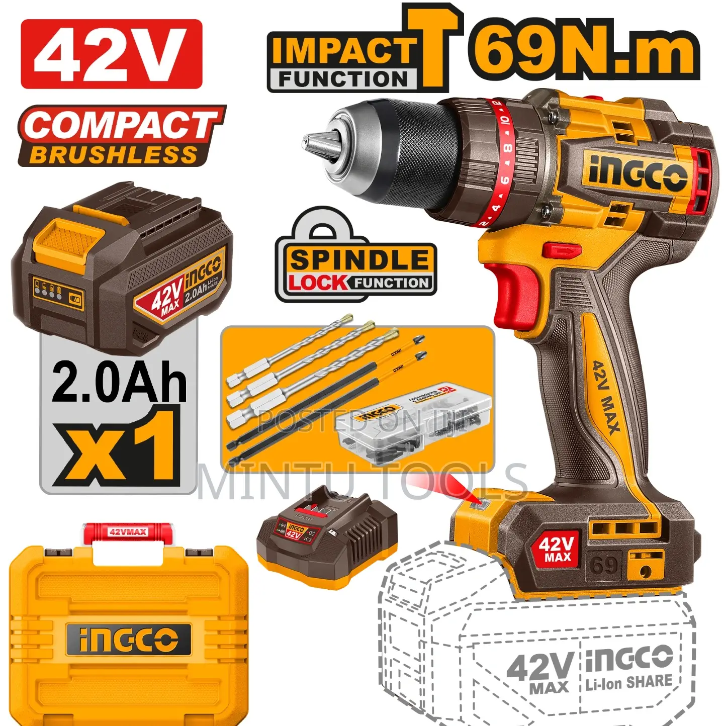 Ingco 42v 69nm Brushless Drill