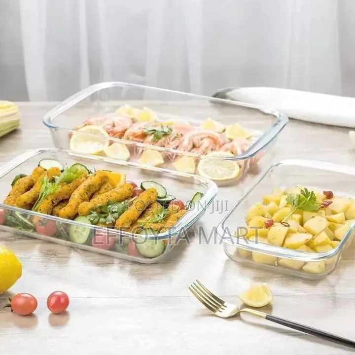 Tempered Glass Bakeware Set 3pcs የመስታዎት ፓትራዎች