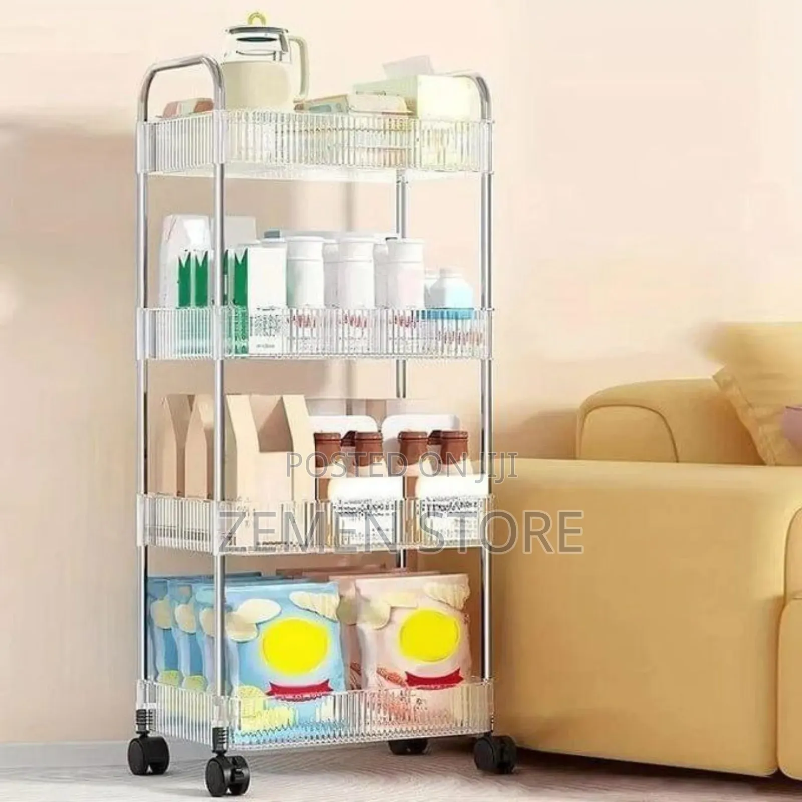 4-tier Multi-purpose Rolling Shelf - ባለ 4 ደርብ ተንቀሳቃሽ መደርደሪያ