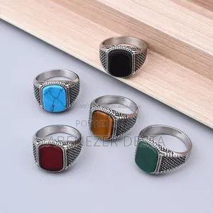 Silver Rings Featuring Various Gemstone Inlays Including Black Onyx