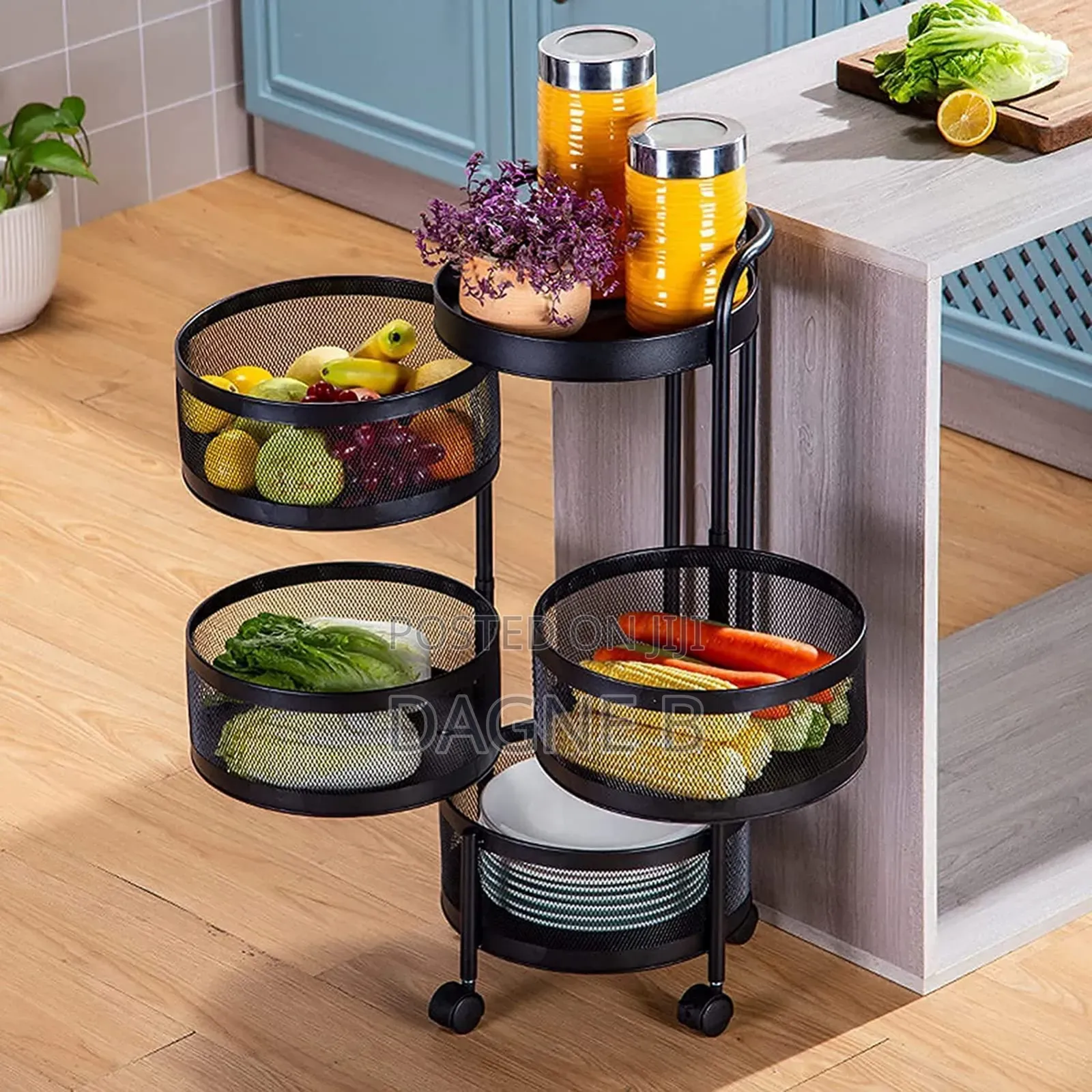 Rotating Kitchen Storage Rack on Wheels ተሽከርካሪ መደርደሪያ