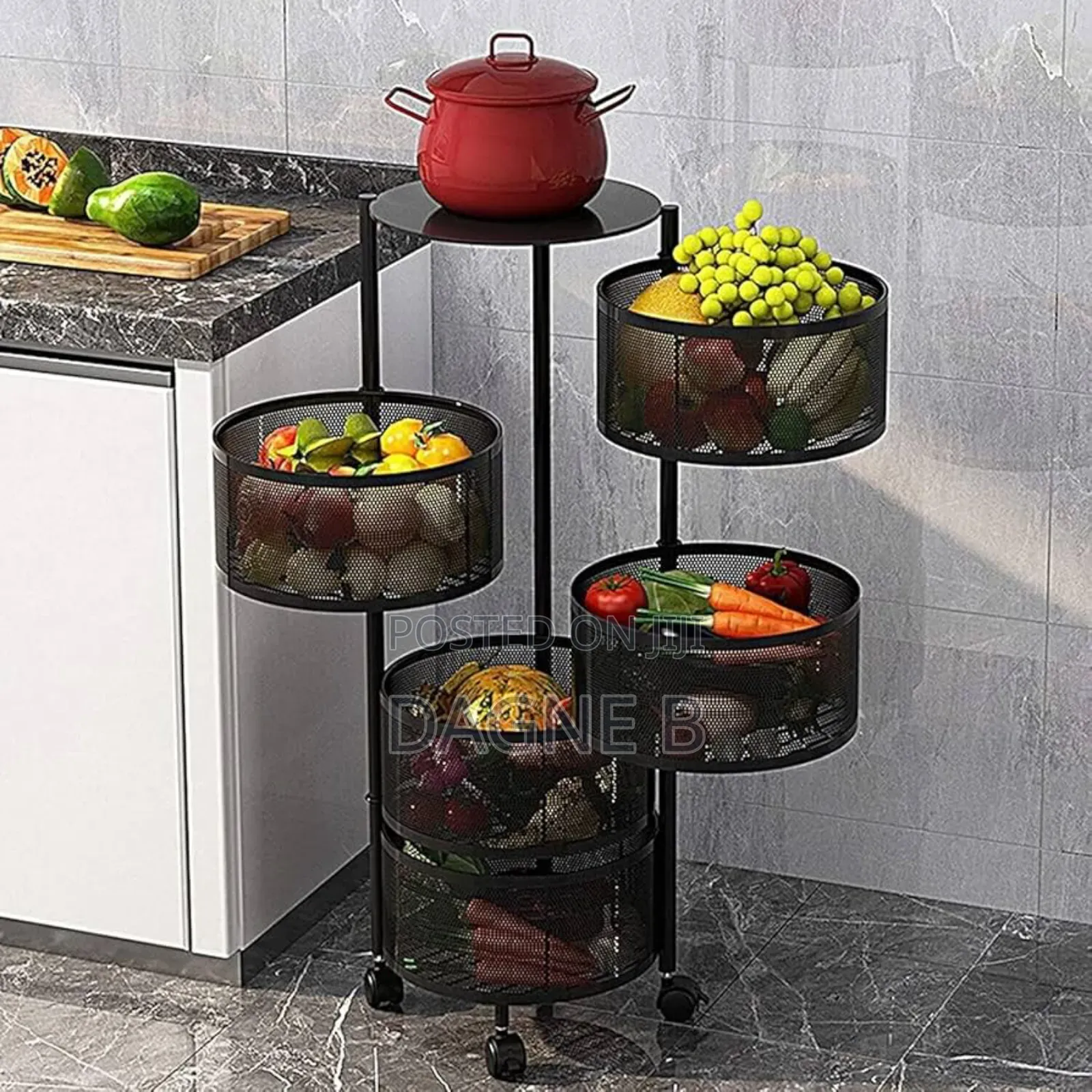 Rotating Kitchen Storage Rack on Wheels ተሽከርካሪ መደርደሪያ