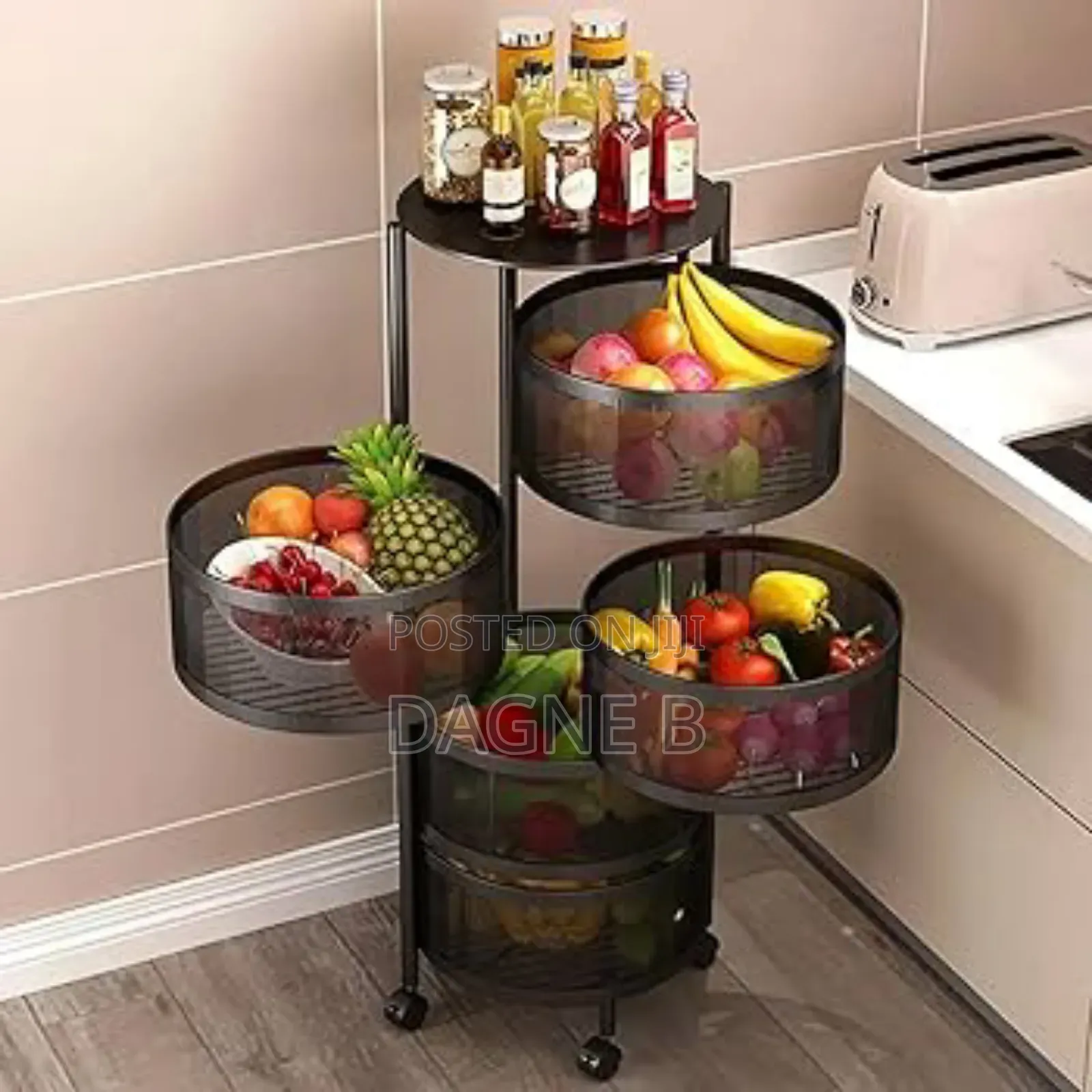 Rotating Kitchen Storage Rack on Wheels ተሽከርካሪ መደርደሪያ
