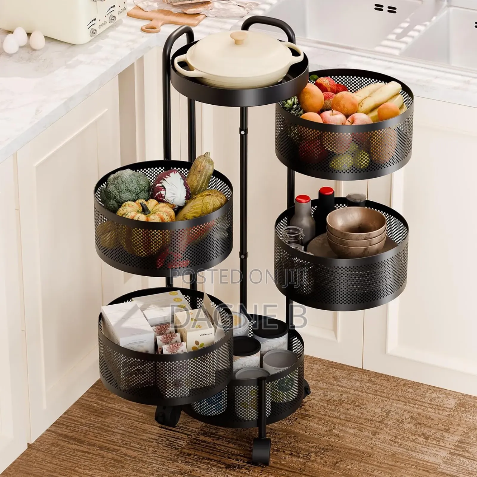 Rotating Kitchen Storage Rack on Wheels ተሽከርካሪ መደርደሪያ