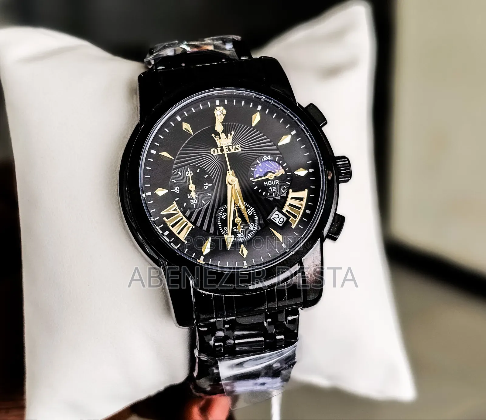 Olevs 2892 Chronograph Luxury Men's Watch With a Black Stainless Steel