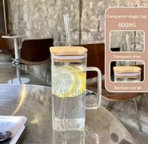 Glass Drinking Mug With Straw