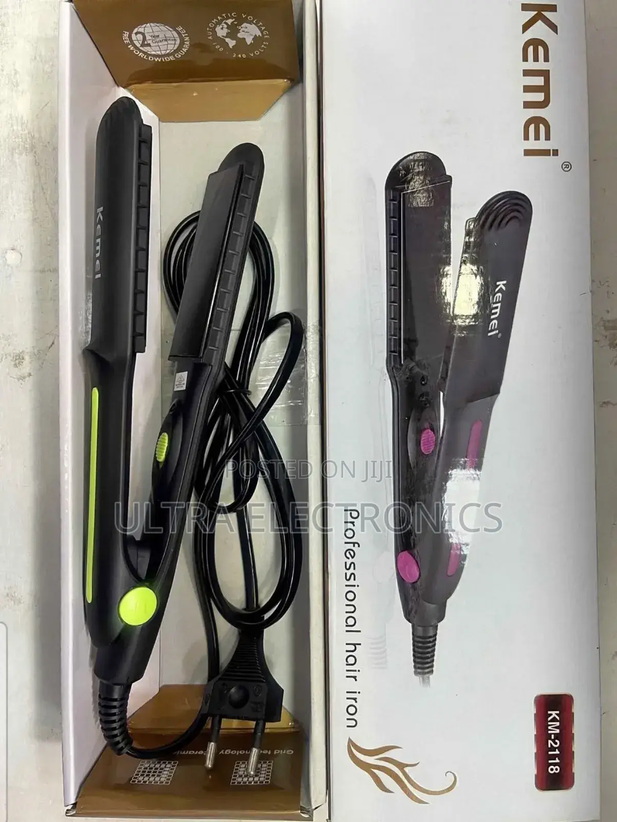 Kemei Km-2118 Hair Straightener. It Features Ceramic Plates.