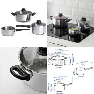 3-Piece Cookware Set,Glass/Stainless-Steel