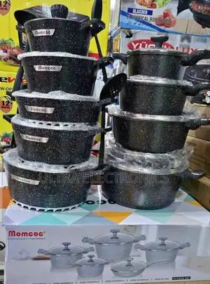 Momcoc 5-Piece Granite Cookware Set, Featuring a Black Speckled