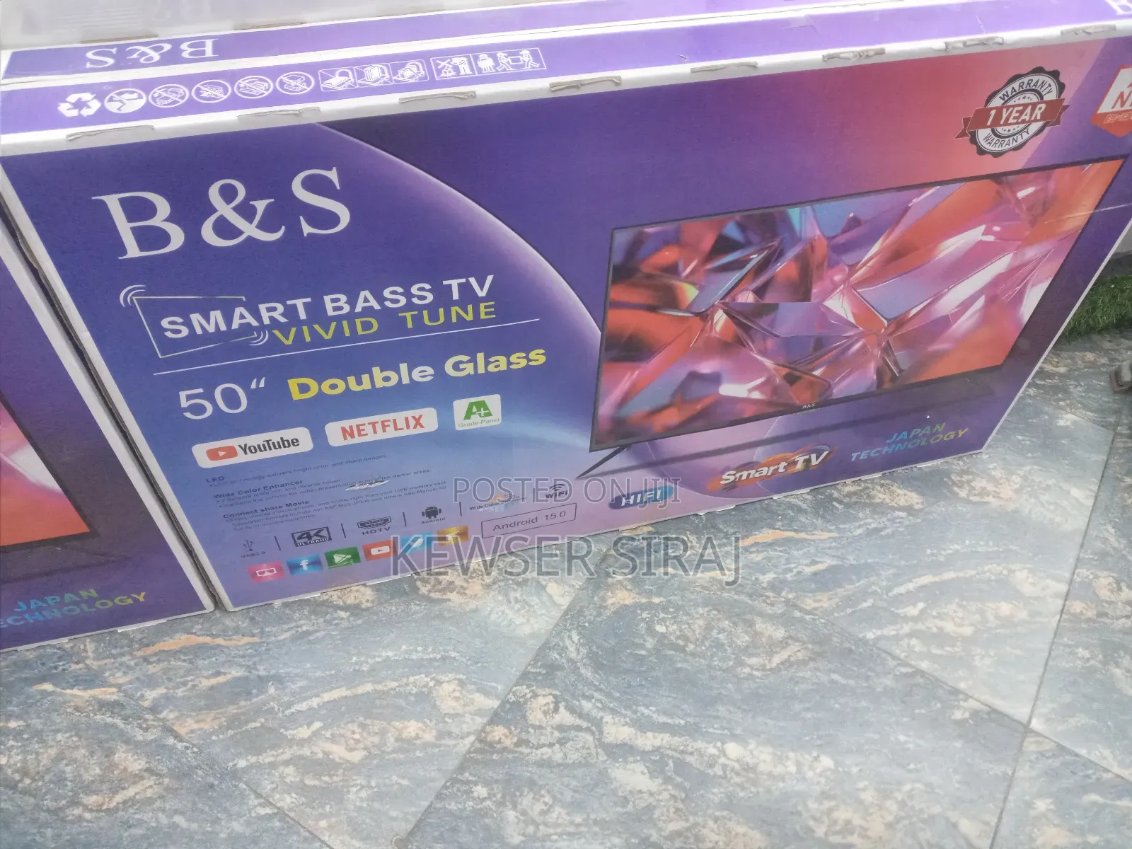 B S 50inch Tv Smart Android Double Glass
