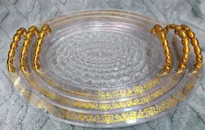 3 PCS Acrylic Serving Tray With a Gold-Colored Frame