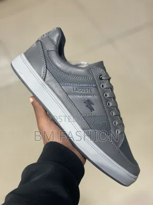 Lacoste Men's Charcoal Grey Textured Leather Sneakers
