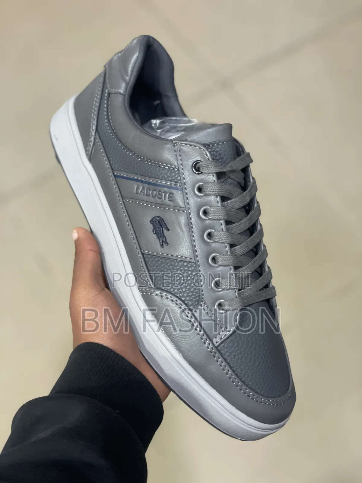 Lacoste Men's Charcoal Grey Textured Leather Sneakers