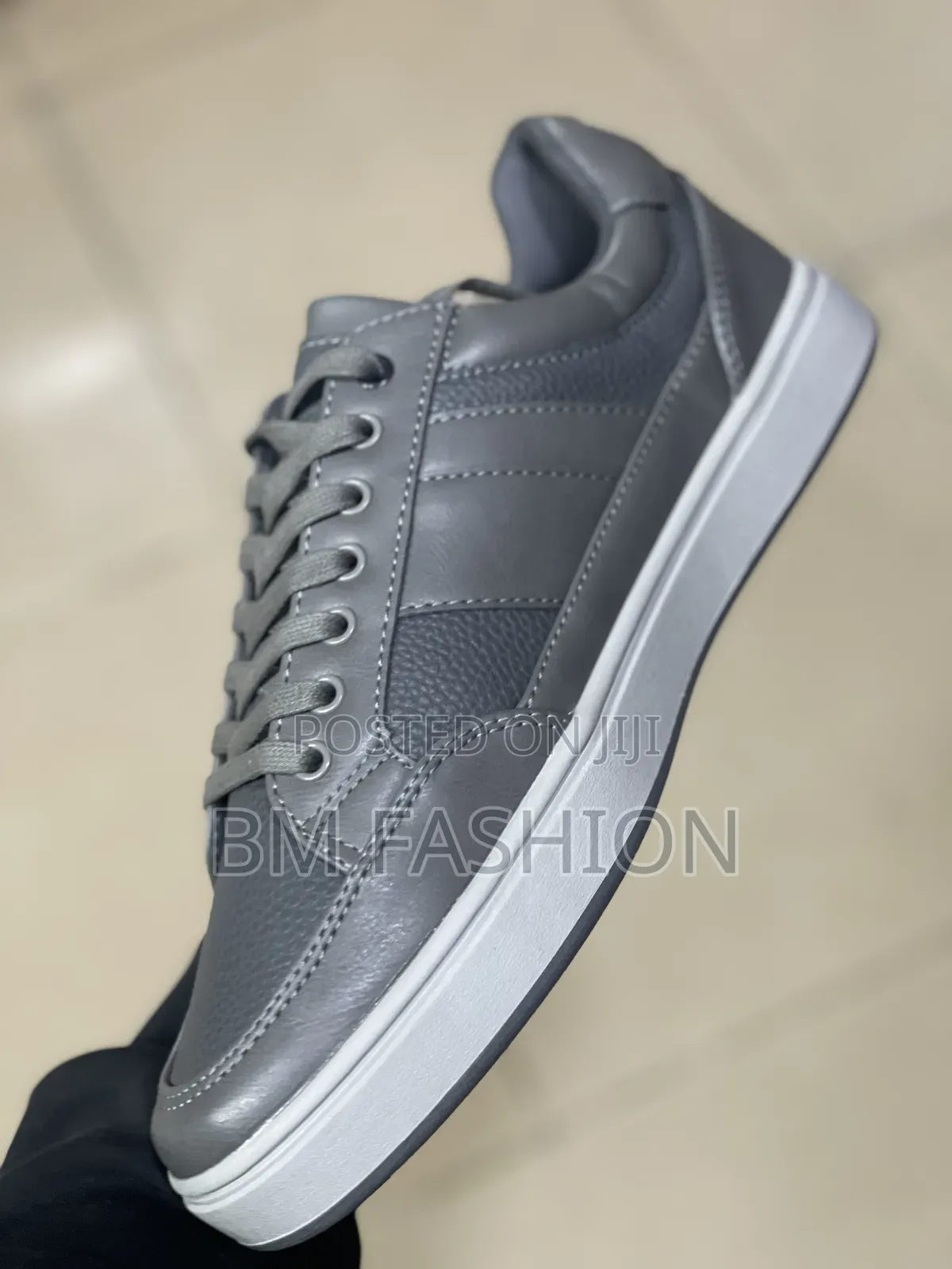 Lacoste Men's Charcoal Grey Textured Leather Sneakers