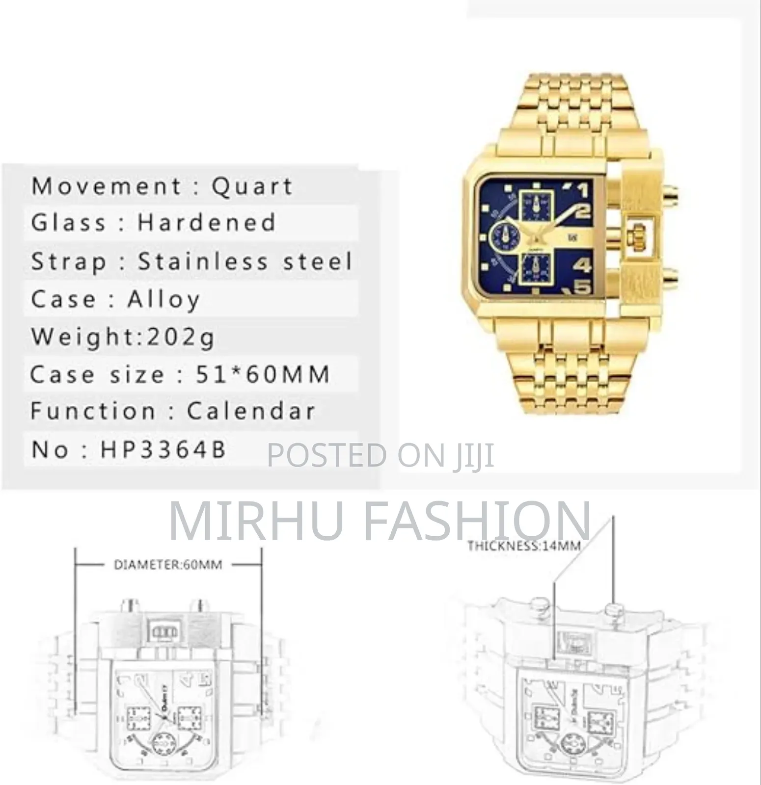 Oulum 3364 Gold Large Dial Mens Watches