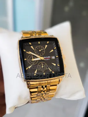 Gold-Toned Skmei Square Chronograph Watch Designed