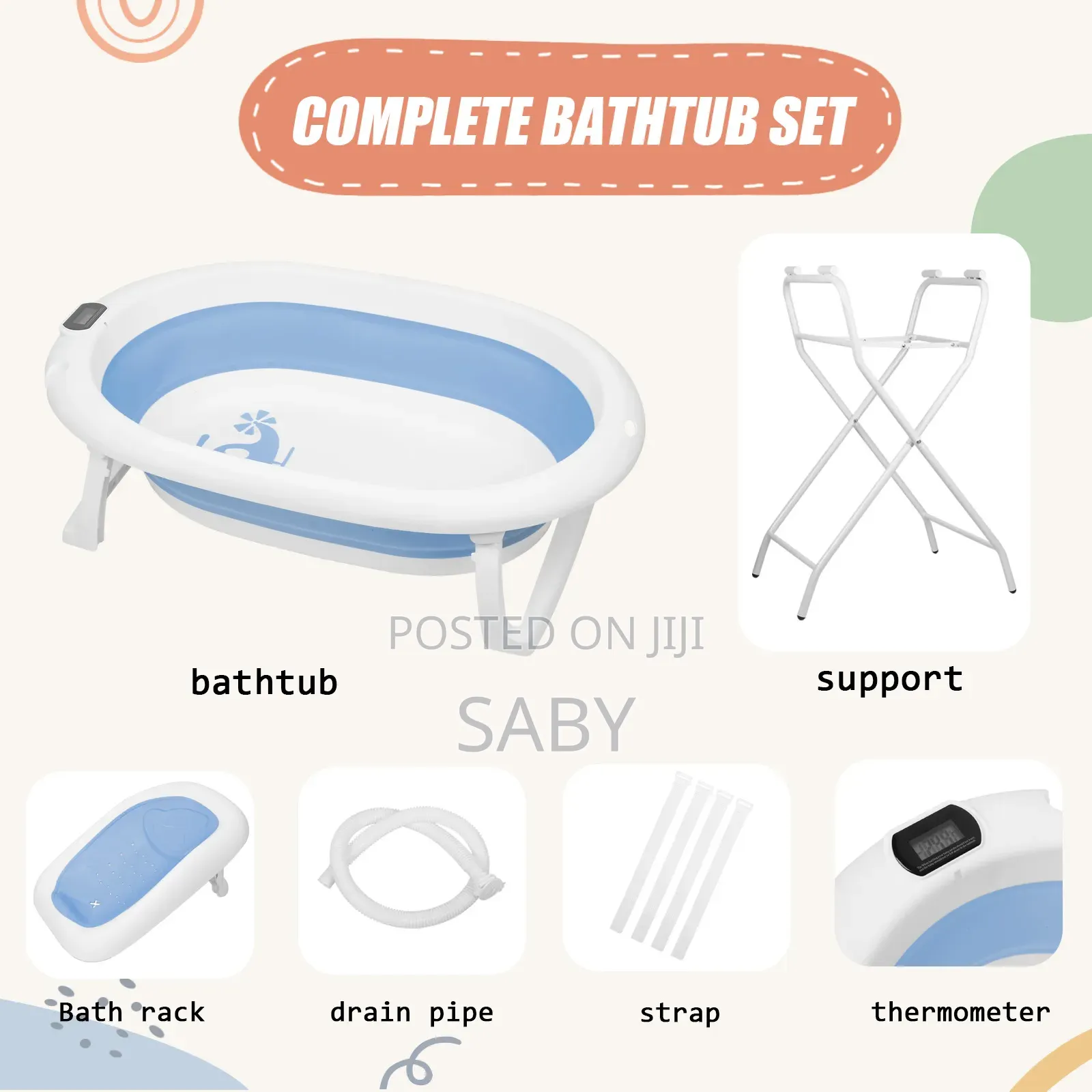 7 In 1 Foldable Baby Bathtub With A Thermometer And Stand