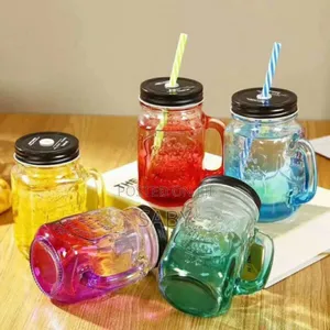Mason Glass Drinking Mug With Straw