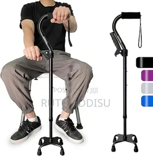 Foldable Quad Walking Cane - Adjustable and Portable Four Leg Cane