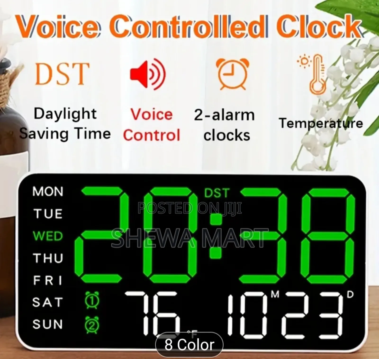 Led Display Digital Wall Clock, Date and Day of Week, Voice Wake-Up Fu