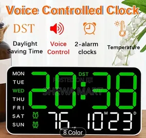 Led Display Digital Wall Clock, Date and Day of Week, Voice Wake-Up Fu
